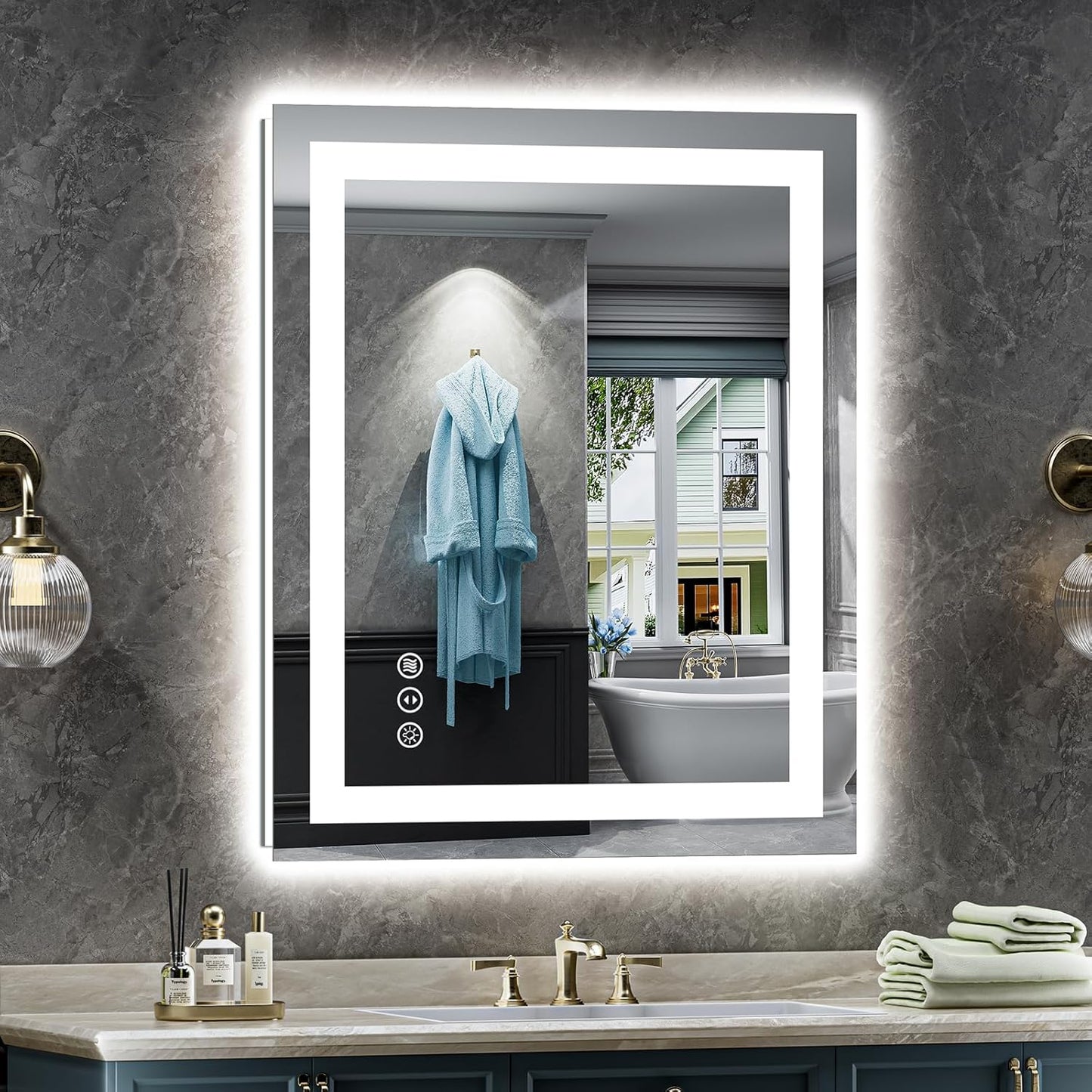 LED Bathroom Mirror with Lights, Backlit & Front Lit, Anti-Fog Lighted Bathroom Vanity Mirror for Wall, Memory Function, Dimmable, HD Tempered Glass, Shatter-Proof