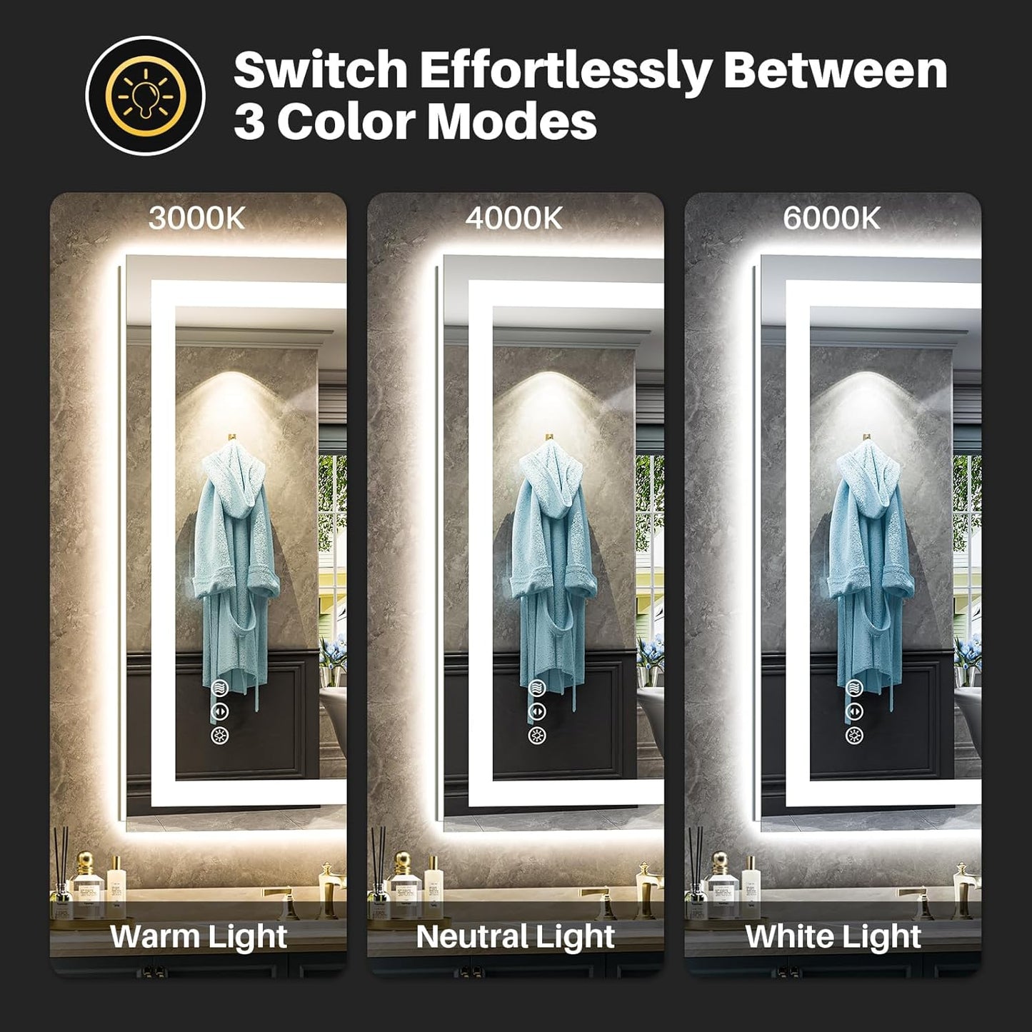 LED Bathroom Mirror with Lights, Backlit & Front Lit, Anti-Fog Lighted Bathroom Vanity Mirror for Wall, Memory Function, Dimmable, HD Tempered Glass, Shatter-Proof