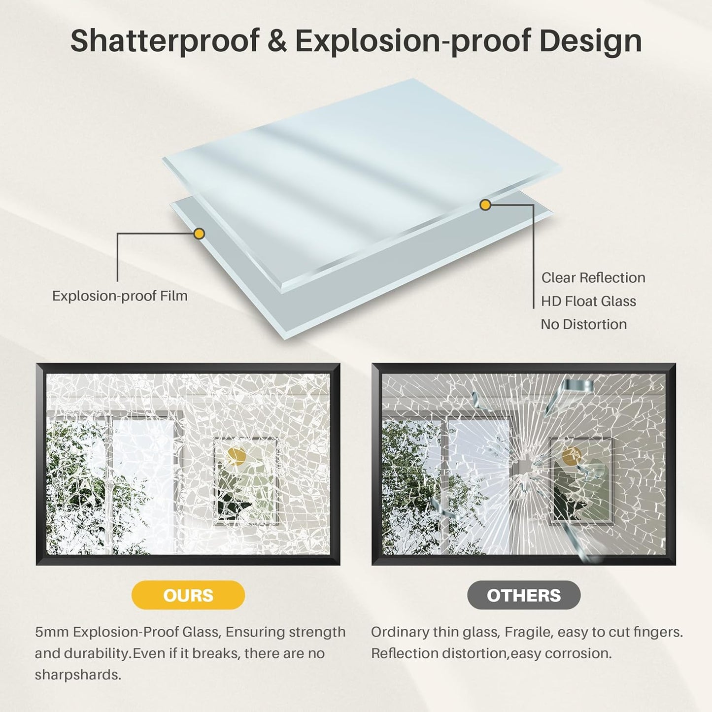 Black Bathroom Mirror for Wall, Thick Metal Framed Rectangle Mirrors for Over Sink, Bedroom, Living Room, Entryway, Anti-Rust, HD Tempered Glass