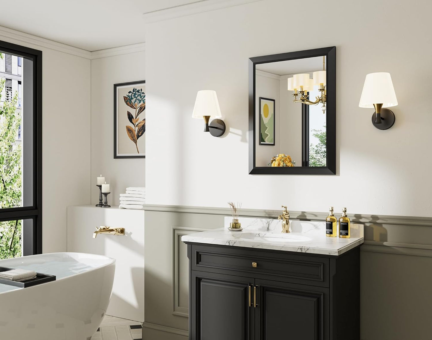 Black Bathroom Mirror for Wall, Thick Metal Framed Rectangle Mirrors for Over Sink, Bedroom, Living Room, Entryway, Anti-Rust, HD Tempered Glass